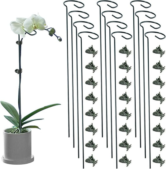 12 Pack Plant Support Stakes with 24 Pcs Plant Clips, Garden Single Stem Support Stake, Plant Cage Support Ring for Indoor Outdoor Flowers Rose Amaryllis Tomatoes Peony Lily Orchid (16 Inch)
