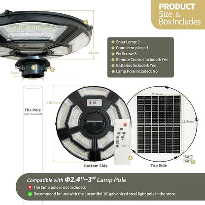 4000W Outdoor Street Light Head, Solar Powered, IP65 Waterproof, 350000LM 750 LEDs, Dusk to Dawn, Timer, Landscape Path Lamps, Post lamp with Remote for Lawn Pathway Driveway Yard
