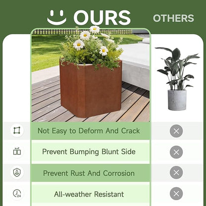 Corten Steel Planter Box-26"x26"x26"-Large Square Planter Matel -Outdoor Indoor- Heavy Duty Rustic Tall Planter Flower Pot Commercial Residential for Patio Porch Deck Home Backyard