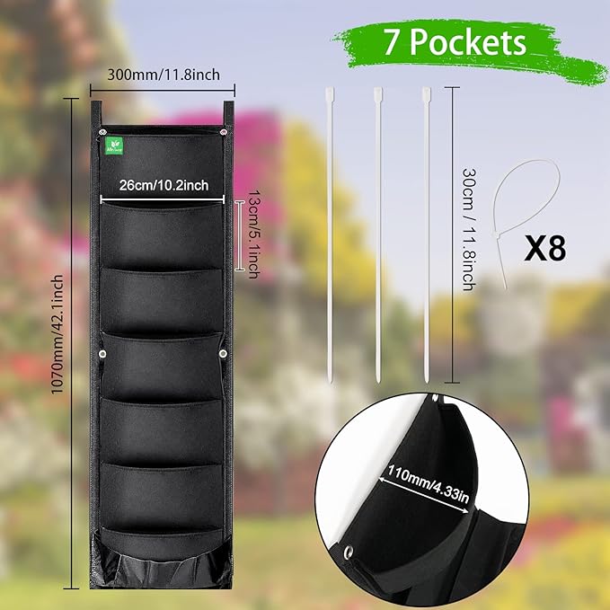 New Upgraded Deeper and Bigger 7 Pocket Hanging Vertical Garden Wall Planter For Yard Garden Home Decoration