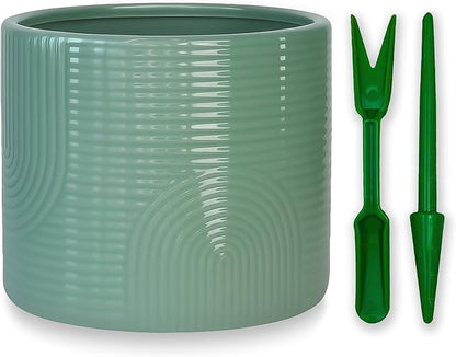 6 Inch Ceramic Plant Pot – Indoor & Outdoor Flower Planter for Succulents, Herbs & Small Plants – Thick-Walled Modern Design – Sage Green