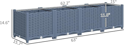 Outsunny 5 x 1 x 1 ft Raised Garden Bed, Indoor Outdoor Plastic Planter Box with Drainage Holes, Drain Plugs and Water Reservoirs for Vegetables, Herbs, Flowers & Succulents, Blue