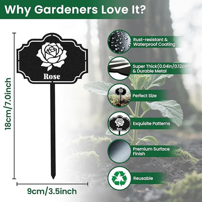CUTHOLLOW 8PCS Metal Plant Markers Stakes Flowers for Outdoor Indoor, 3.5"x7" Waterproof Cute Garden Plant Labels Signs Tags for Farmhouse Greenhouse Decor - Funny Gardening Gifts