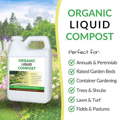 Organic Liquid Compost: Fast-Acting Alternative to Messy and Smelly Composting | Compost Tea Concentrate Perfect for Brewing Compost Teas (1 Gallon, Treats Up to 20,000 Sq.Feet)