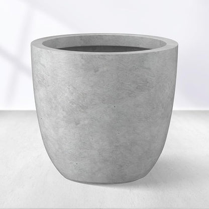 Kante 14 Inch Dia Round Concrete Planter, Indoor Outdoor Large Plant Pot with Drainage Hole and Rubber Plug for Home Patio Garden, Gray Concrete