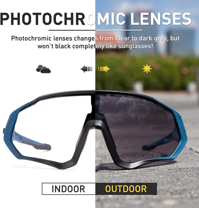 KAPVOE Photochromic Cycling Glasses Men Women Mountain Bike Sunglasses Clear MTB Bicycle Riding - K9408
