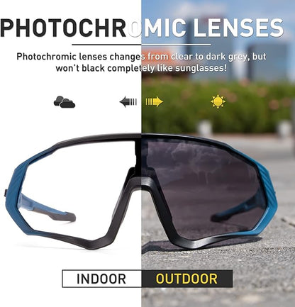 KAPVOE Photochromic Cycling Glasses Men Women Mountain Bike Sunglasses Clear MTB Bicycle Riding - K9408