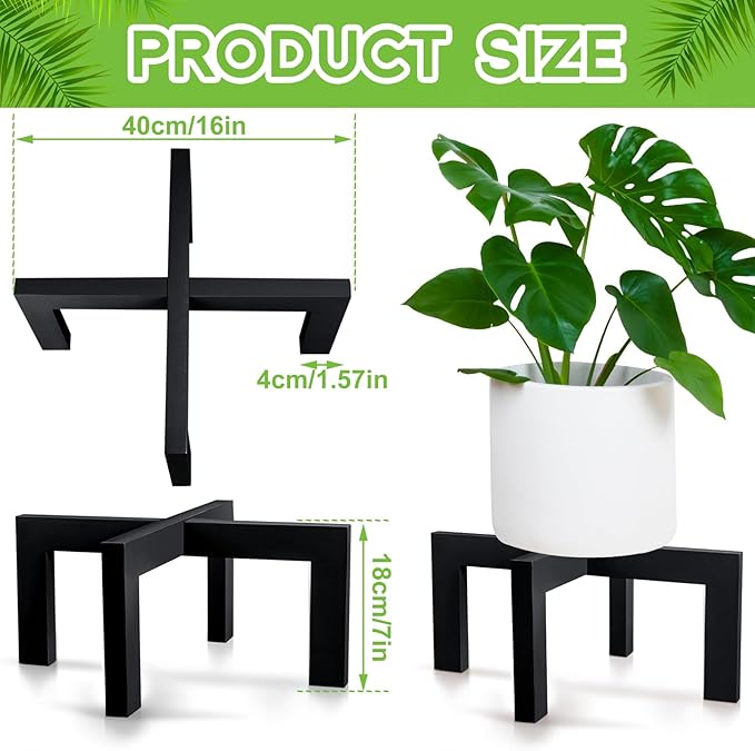 Wenqik 2 Pack 16 Inch Wood Plant Stand Wooden Plant Pot Holder Mid Century Rattan Flower Boho Rustic Stool Holder for Indoor Gardening Patio, Fit 8-18 Inch Pot (Black)