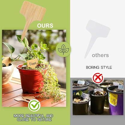 VITEVER 100pcs Plant Labels, T-Type Plastic Tags with Marker Pen, Waterproof Garden Signs for Outdoor Plants (3.9” x 2.4”)