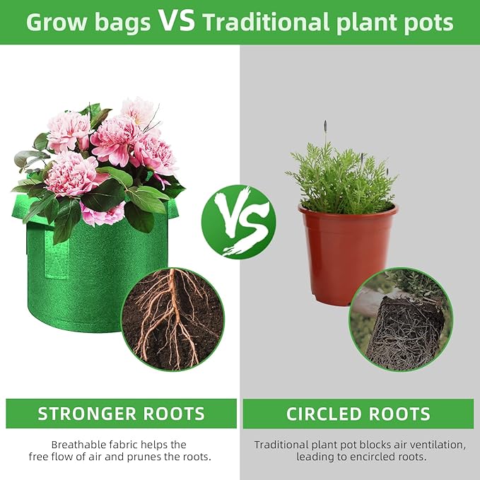 12-Pack 7 Gallon Plant Grow Bags, Thickened Nonwoven Fabric Pots with Handles, Vegetable Planter Bags Containers, Cloth Planters for Garden Vegetable/Flower/Plant/Fruits Outdoor (Green)