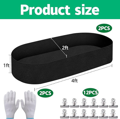 2 Sets 4 x 2 x 1 ft Raised Garden Bed Liner Bag, Breathable Grow Bed Fabric Liners with Clips and Gloves, Garden Box Non Woven Bag for Outdoor Plants Growth Keep Soil Isolation (No Garden Bed)