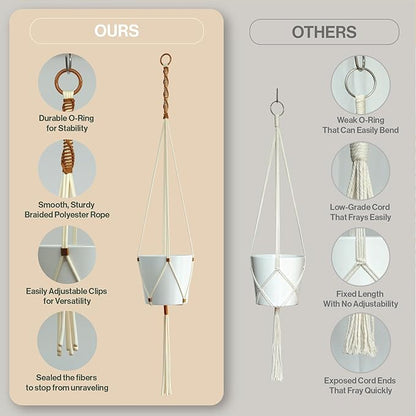 Macrame Plant Hanger Polyester Rope 42 Inch Outdoor Indoor Adjustable Hanging Planter for up to 10 Inch Plant Pot Modern Boho Home Decor (1, Ivory/Burnt Orange)