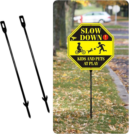 Pack of 2 Metal Yard Sign Stakes, Length 16.5 Inches Thickness 0.3 Inches for Ground Yard Lawn, Rust, Wind & Dust Resistant Sturdy Metal Stake, Not Easy to Shake, Color Available (Black)