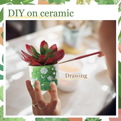 Remerry 6 Pcs 3.5 Inch Mini Succulent Pots with Bamboo Tray White Ceramic Pots Color Your Own DIY Small Planters Containers for Flower Cactus with Drainage Hole for Plant Lover