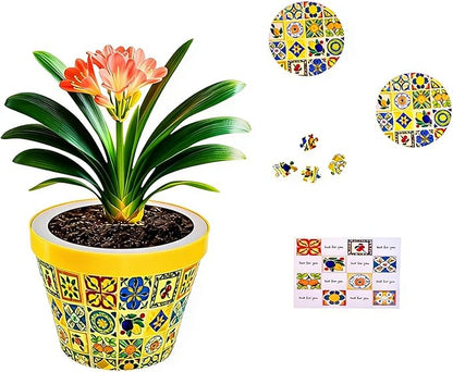 GREENPARA 5-inch Garden Planter 3D Puzzle Decorative Flower Pot Plant Container Mediterranean Mosaic Home Decor for Indoor Cactus, Succulents