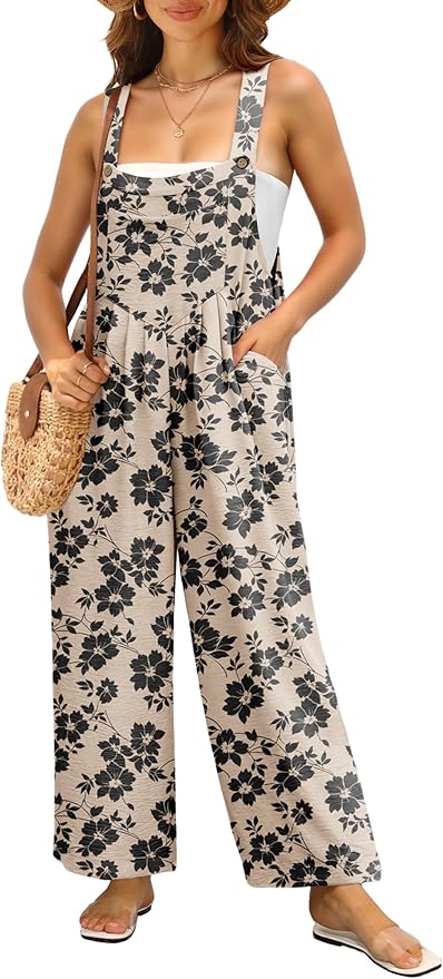 IWOLLENCE Women's Summer Jumpsuits Boho Wide Leg Overalls Casual Loose Rompers with Pockets 2025