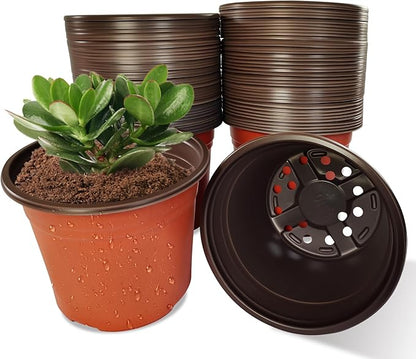 100 Packs 8" Plant Nursery Pots Plastic Seedling Starter pot Flower Planter Container Seed Grow Pot with Drainage Hole for Indoor Outdoor Garden Suitable for Succulent Seedling Cutting Transplanting