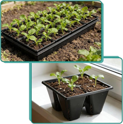 80 Pack Reusable 4-Cell Seed Starter Tray for Seedlings, Easy Watering Seed Starting Trays with Drainage Holes for Seed Germination and Plant Start, Fits Standard 1020 Trays, Black