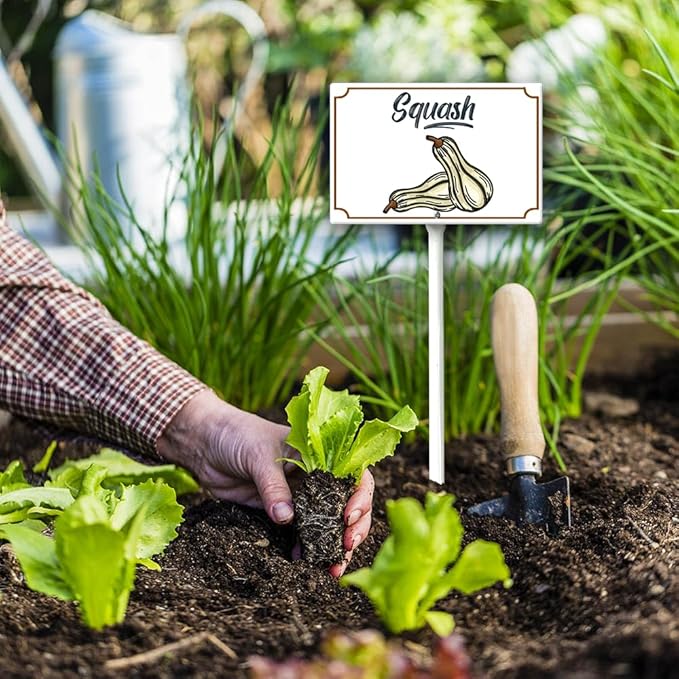 Boylee 8x12inch Aluminum Garden Signs for Vegetables, Squash, Herbs & Flowers with Stake & Mounting Hardware