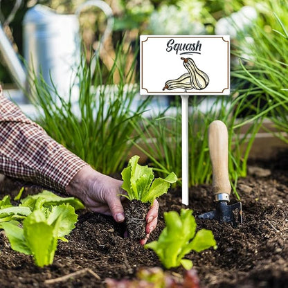 Boylee 8x12inch Aluminum Garden Signs for Vegetables, Squash, Herbs & Flowers with Stake & Mounting Hardware