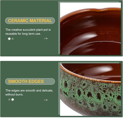 Happyyami Hydroponic Water Planter Pot Ceramic Succulent Bonsai Pot Water Lily Narcissus Planting Bowl Flowerpot Container Garden Decoration ( Style b )