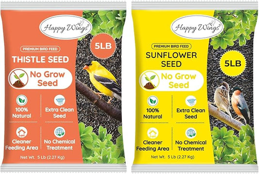 Happy Wings Nyjer Seed & Sunflower Seeds Wild Bird Food Combo - 5 Pound Pack I No Grow Seed I Bird Food for Wild Birds