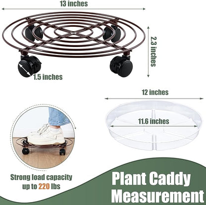 6 Packs Large Metal Plant Caddy with Wheels 13" Rolling Plant Stands Heavy-duty Wrought Iron Plant Roller Base Pot Movers Plant Saucer on Wheels Bronze