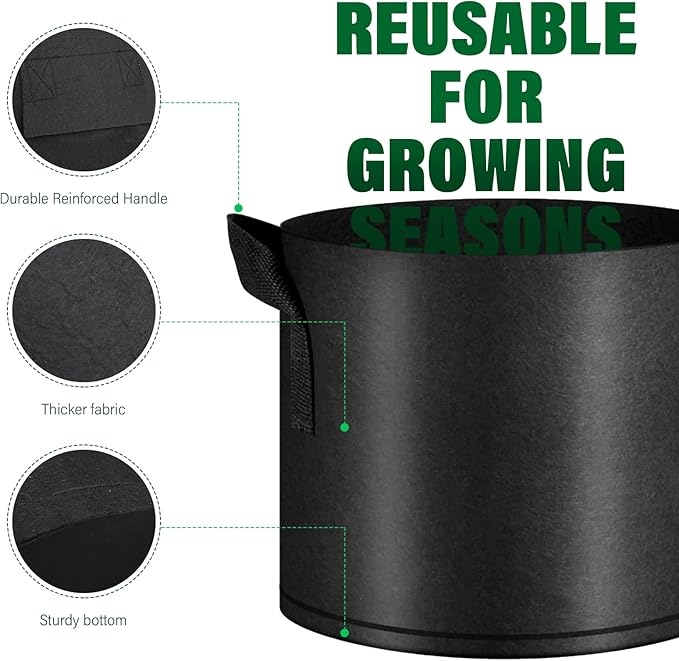 12 Pack Grow Bags 3 Gallon, 300G Heavy Duty Thickened Non-Woven Plant Bag Plant Fabric Pots with Handles Planting Bags, Pot for Plants, Black