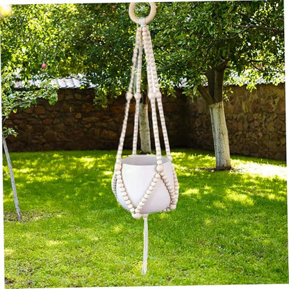 Wood Bead Plant Hanger Hanging Planter Basket Flower Pot Holders for Indoor Outdoor (No Pot) Home Indoor Accessory