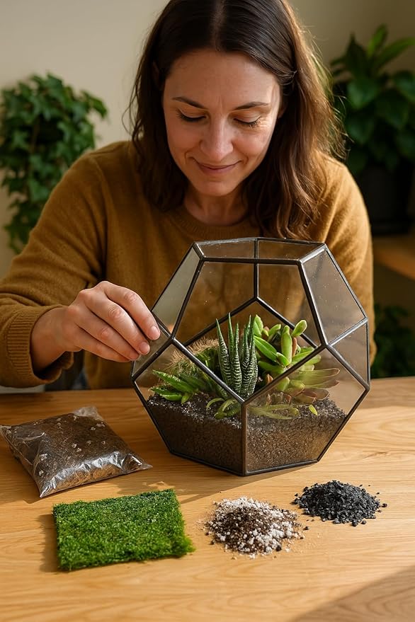 Succulent Planter Kit - Terrarium Kit with Succulent Soil, Gravel, Pebble, Moss,