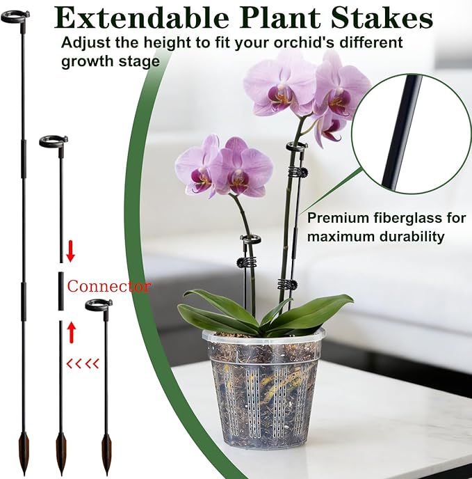 Orchid Pot with Saucers, 6 Pack 4.3" Orchid Pots with Holes and 10Pcs Plant Stakes, Clear Plastic Flower Plant Pot for Indoor Outdoor Plants