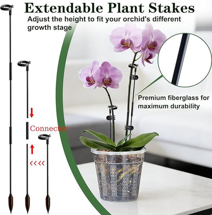 Orchid Pots, 6 Pack 6.1" Orchid Pots with Holes and 10Pcs Plant Stakes, Clear Plastic Plant Pot for Indoor Outdoor Plants(6 Pack 6.1")