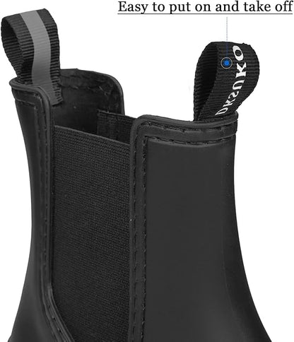 DKSUKO Rain Boots Women Waterproof Chelsea Boots Ankle Garden Shoes for Ladies Rubber Short Rainboots with Removable Comfort Insole for Outdoor Work Deck Mud Boots