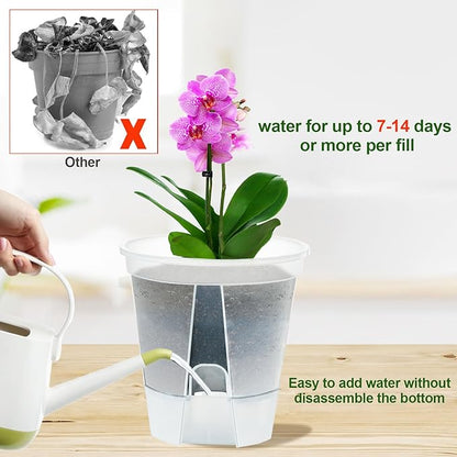 Plant Pots 6 inch Set of 5, Self Watering Pots for Indoor Outdoor, Self Watering Planters Flower Pots with Drainage Hole and Saucer Reservoir (Clear)