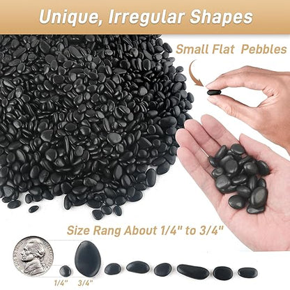 45LB Polished Black Pebbles,1/4" - 3/4" Small Black River Rocks for Landscaping, Natural Gravel Smooth Decorative Stones Dressing for Vases Planters Garden Outdoor Indoor