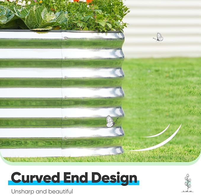 Quictent Raised Garden Bed Kit Oval Galvanized Metal Planter Box Tall for Vegetables Outdoor Backyard, Strengthened by Crossbar, Silver 6x3x2 ft