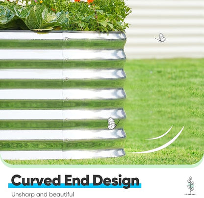 Quictent Raised Garden Bed Kit Oval Galvanized Metal Planter Box Tall for Vegetables Outdoor Backyard, Strengthened by Crossbar, Silver 6x3x2 ft