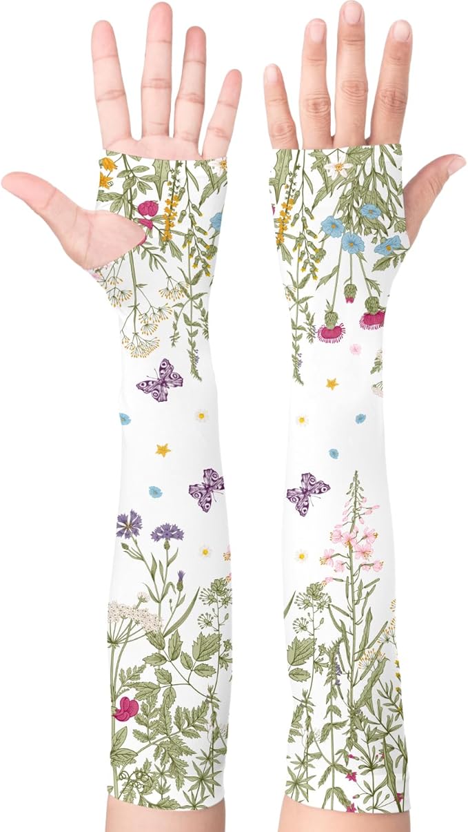 Garden Sleeves for Women Boho Gardening Sleeves with Thumb Holes UV Sun Protection Arm Sleeves for Women