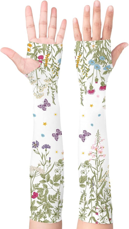 Garden Sleeves for Women Boho Gardening Sleeves with Thumb Holes UV Sun Protection Arm Sleeves for Women