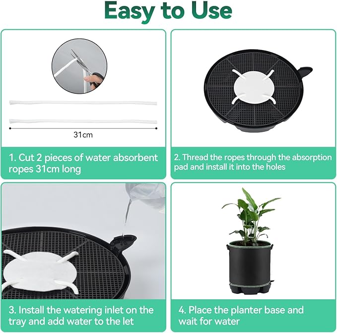 OTraki 4-Pack Self Watering Fabric Pot Base, Auto Watering System for 5 Gallon Fabric Pots, Plastic Plant Saucer Stand with Watering Lip Outdoor Garden Watering Base Plant Water Tray
