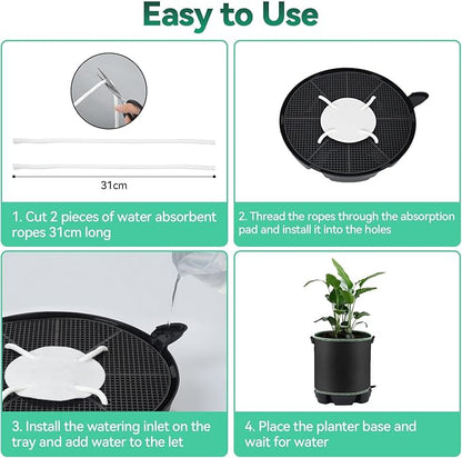 OTraki 4-Pack Self Watering Fabric Pot Base, Auto Watering System for 5 Gallon Fabric Pots, Plastic Plant Saucer Stand with Watering Lip Outdoor Garden Watering Base Plant Water Tray