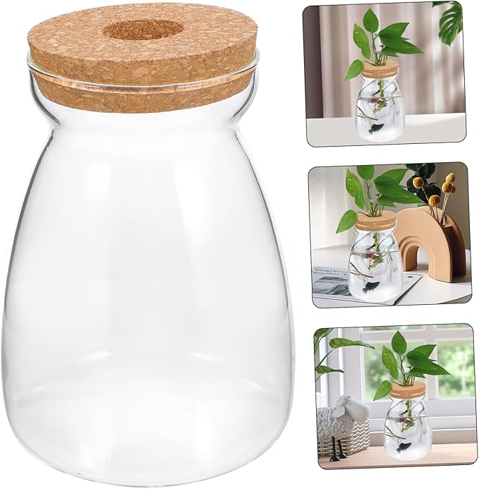 Large Glass Terrarium Jar for Hydroponic Plants - Indoor Miniature Garden Container with Open Hole Lid for Succulents and Decorative Ornaments