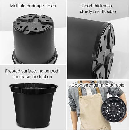 BTPLASTIK 3 Gallon Nursery Pots, 10 Inch Thickened Plant Pots with Drainage Holes, Plastic Round Planter for Outdoor Indoor Plants (12-Pack, Black)