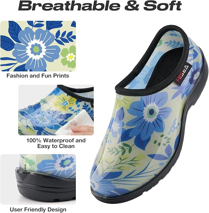 HISEA Waterproof Garden Shoe for Women Outdoor Slip-On Garden Clogs Rubber Rain Boots Short Ankle Booties Rain Shoes with Comfort Insole