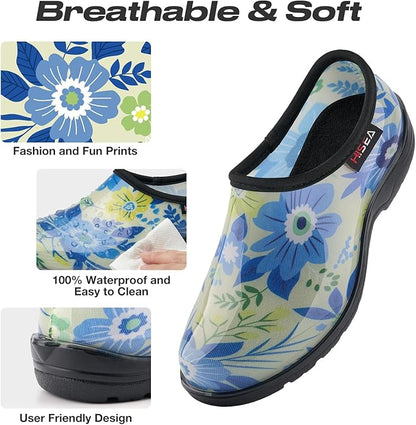 HISEA Waterproof Garden Shoe for Women Outdoor Slip-On Garden Clogs Rubber Rain Boots Short Ankle Booties Rain Shoes with Comfort Insole