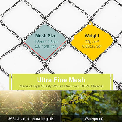 Bird Netting for Garden - 13 x 40 FT Heavy Duty Anti Bird Netting Mesh with Ties and Landscape Staples for Vegetable, Fruit Trees & Other Plants, Lasting Against Birds Deer Squirrels and Poultry