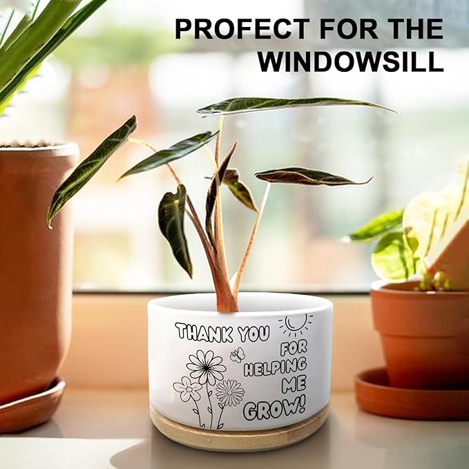 Thank You for Helping Me Grow Appreciation Gifts, Ceramic Succulent Plant Pot for Home Office Desk Decor Thank You Gift for Teacher Mom Father Boss Motivation Gifts (Plant Not Included)
