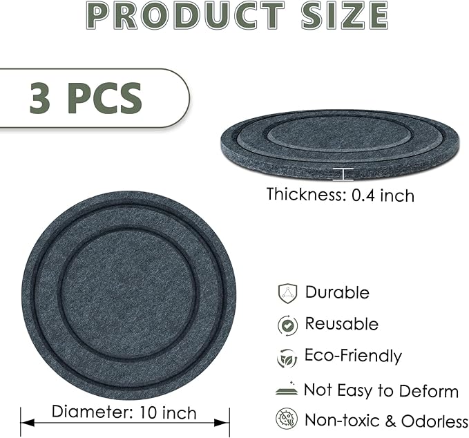 BXI Felt Plant Saucer Mat - 3 Pcs 10 Inch Water Absorbent Planter Coaster, Thick Flower Pot Saucer Pad, Planting Drip Tray for Indoors, Fabric Protective Plate for Tabletop and Floor Surface