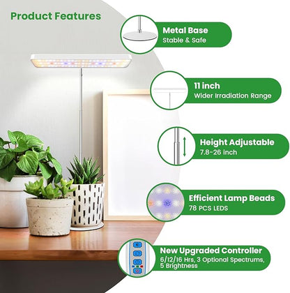 Wiaxulay Grow Light, 78 LED Plant Light for Indoor Plants, Full Spectrum Desktop Growing Lamp with Auto Timer 6/12/16 Hrs, 3 Lighting Modes, 5 Dimmable Levels, Height Adjustable 7.8"-26", 1 Pack