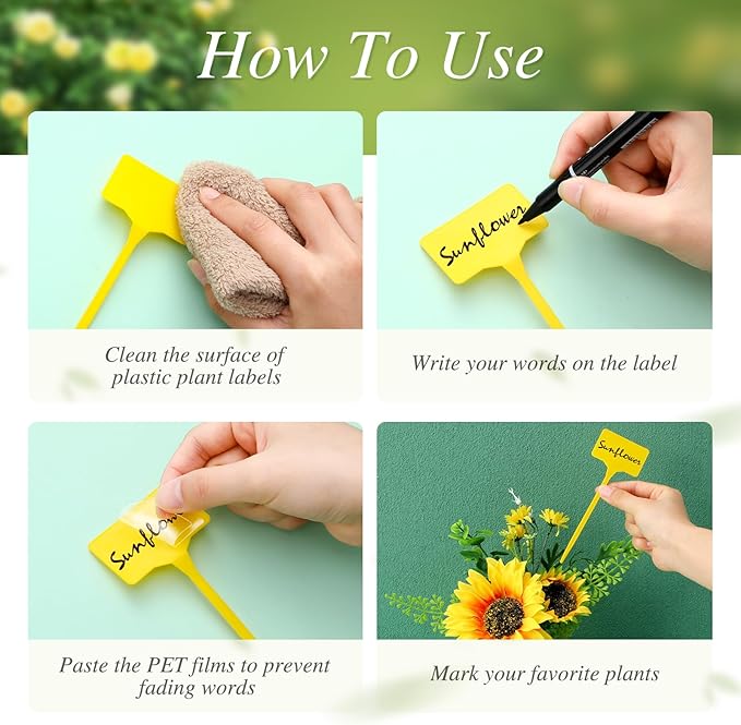 Marsui 202 Pcs Large Plant Labels Kit, Include 100 Outdoor Plastic Plant T Type Tags Waterproof Reusable Plants Markers Stakes, 100 PET Films and 2 Marker Pens for Herbs Pot (Multicolor,6 Inch)